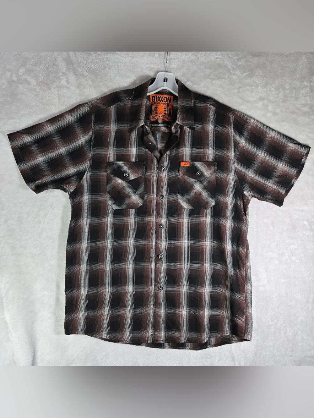 Dixxon Guerrero Button Down Short Sleeve Shirt Mens Size L Large Plaid Brown